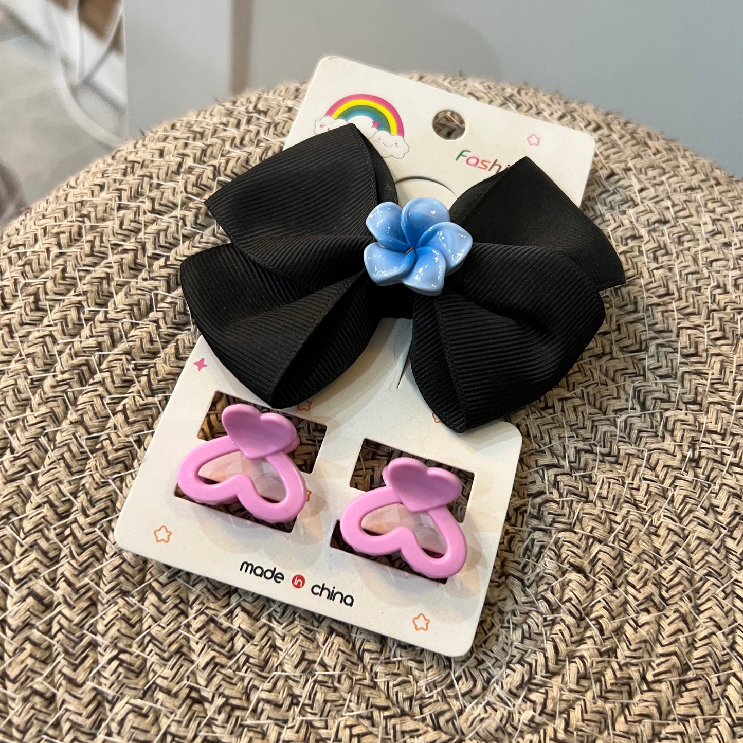 Elegant Black Bow & Heart Clip Set