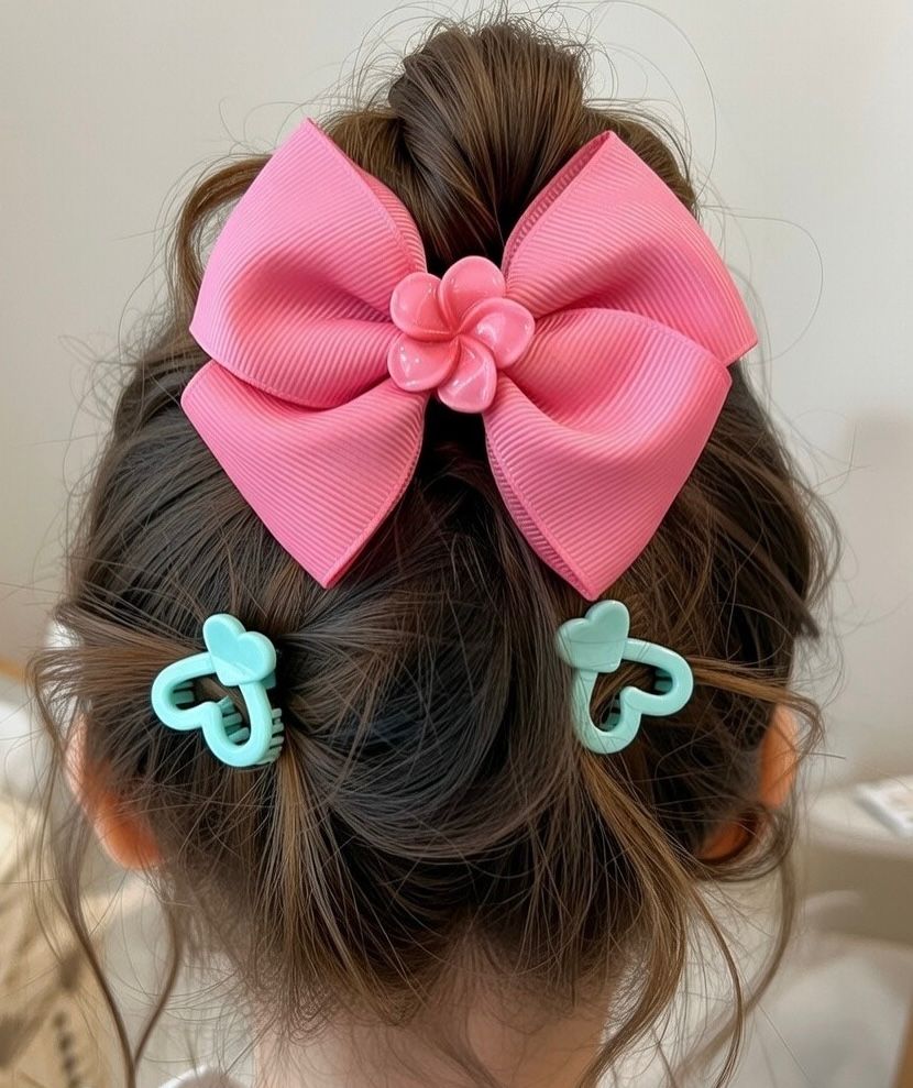 Elegant Black Bow & Heart Clip Set