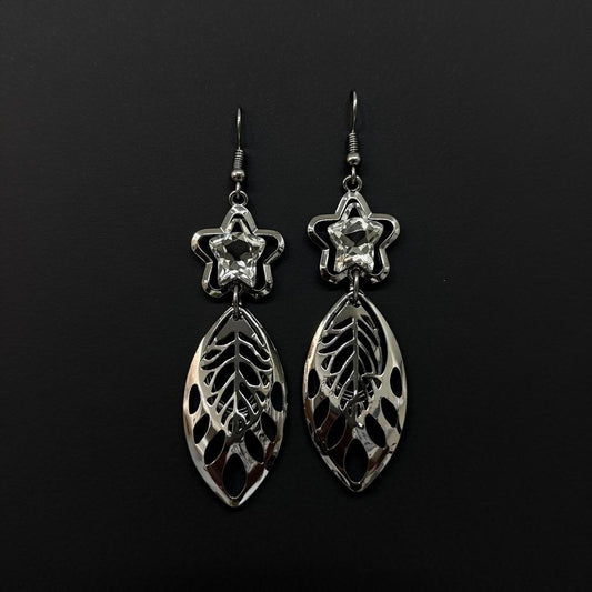 Edgy Star & Leaf Dangle Earrings