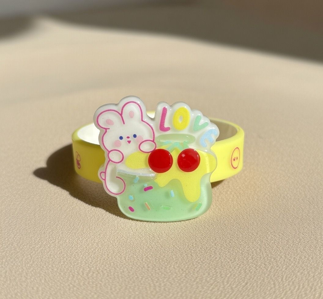 4-Piece Kids' Kawaii Adjustable Ring Set - Cartoon Theme