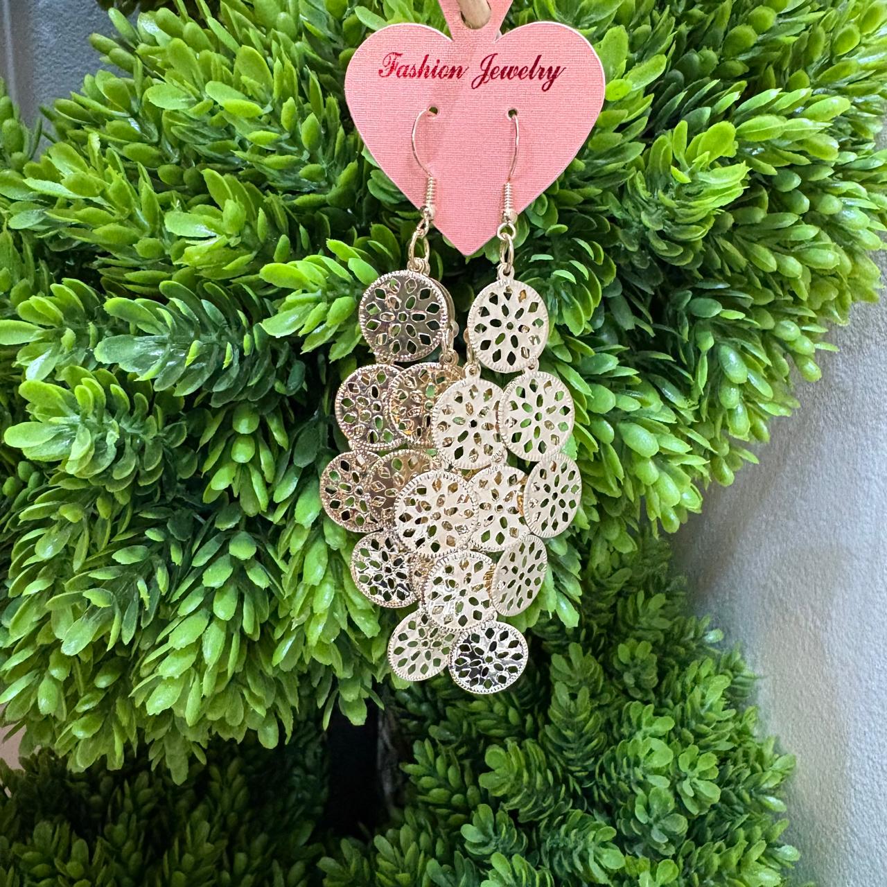 Golden Chandelier Dangle Earrings with Intricate Filigree Circles