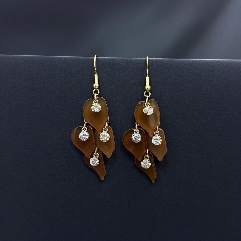 Vintage Style Brown Leaf Dangle Earrings