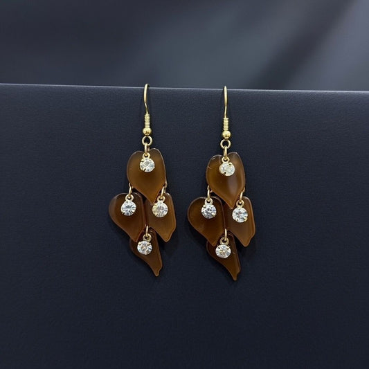 Vintage Style Brown Leaf Dangle Earrings