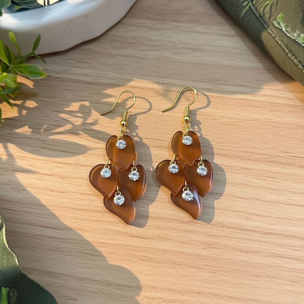 Vintage Style Brown Leaf Dangle Earrings