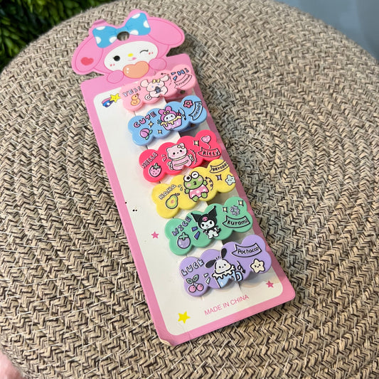 6-Piece Fun Cartoon Character Snap Clips Set for Kids/Girls