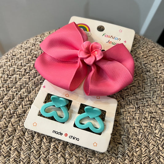 Elegant Black Bow & Heart Clip Set