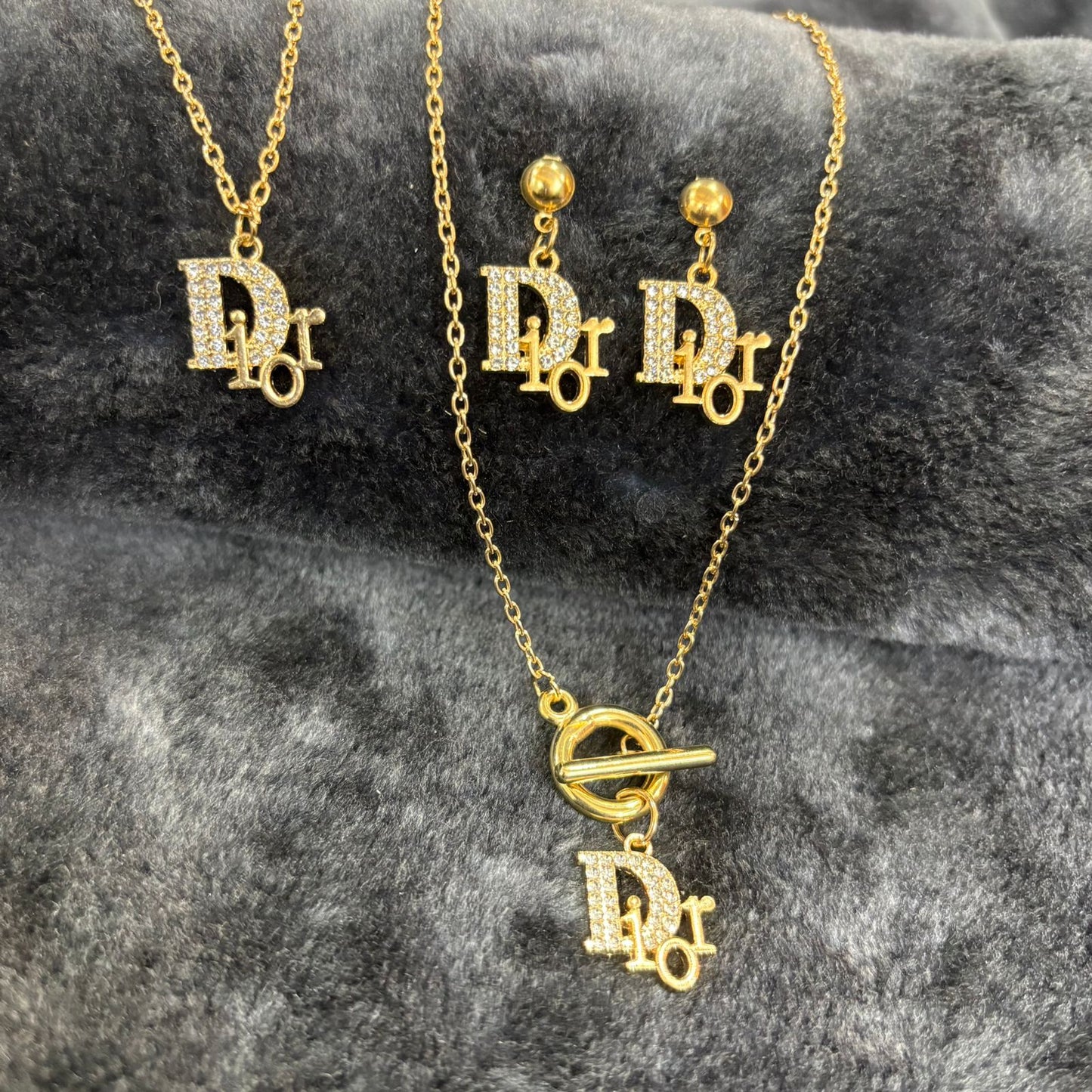 Luxury Gold-Toned Pave DIOR Style 4-in-1 Jewelry Set .