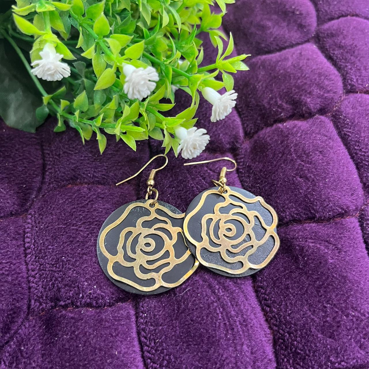 The 'Golden Rose' Black Statement Earrings