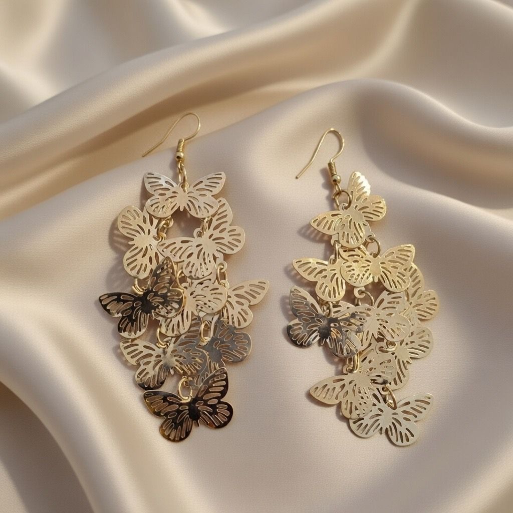 Luxury Gold Butterfly Cascade Earrings