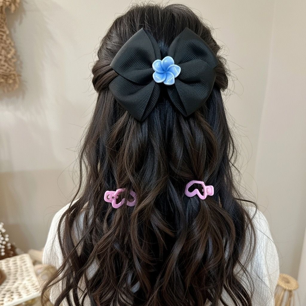 Elegant Black Bow & Heart Clip Set