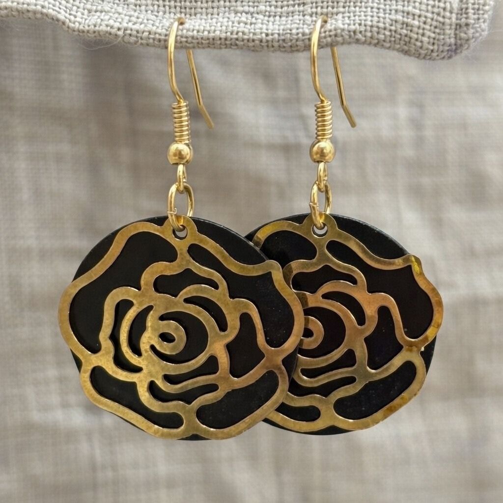 The 'Golden Rose' Black Statement Earrings
