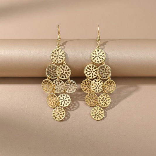 Golden Chandelier Dangle Earrings with Intricate Filigree Circles
