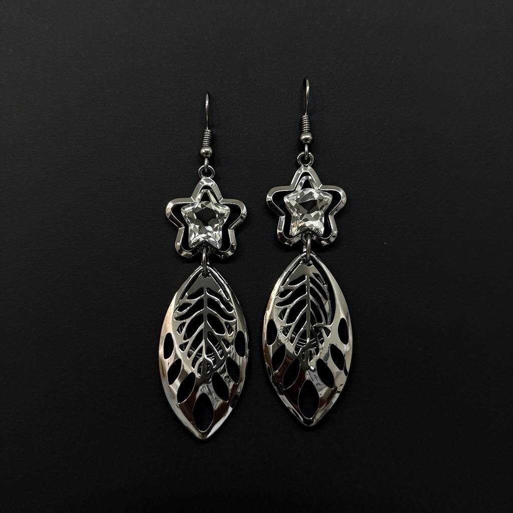 Edgy Star & Leaf Dangle Earrings