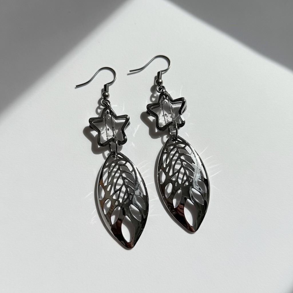 Edgy Star & Leaf Dangle Earrings