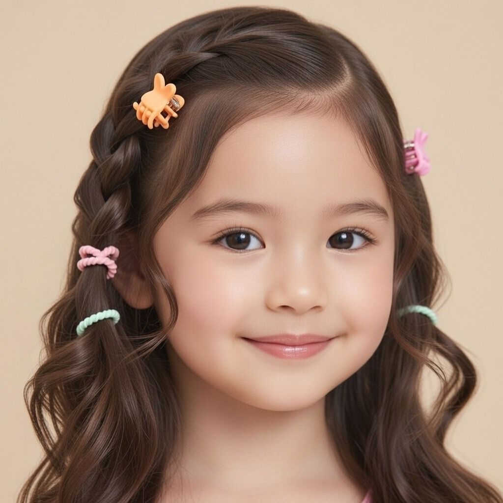 Pastel Bunny Hair Clips & Soft Elastic Bands Set (8 Pcs)