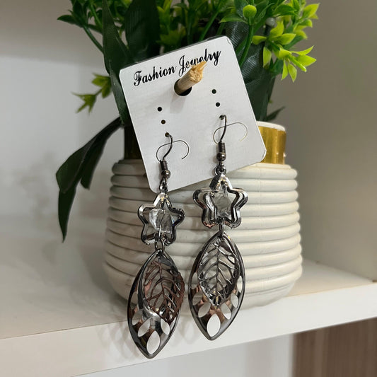 Edgy Star & Leaf Dangle Earrings