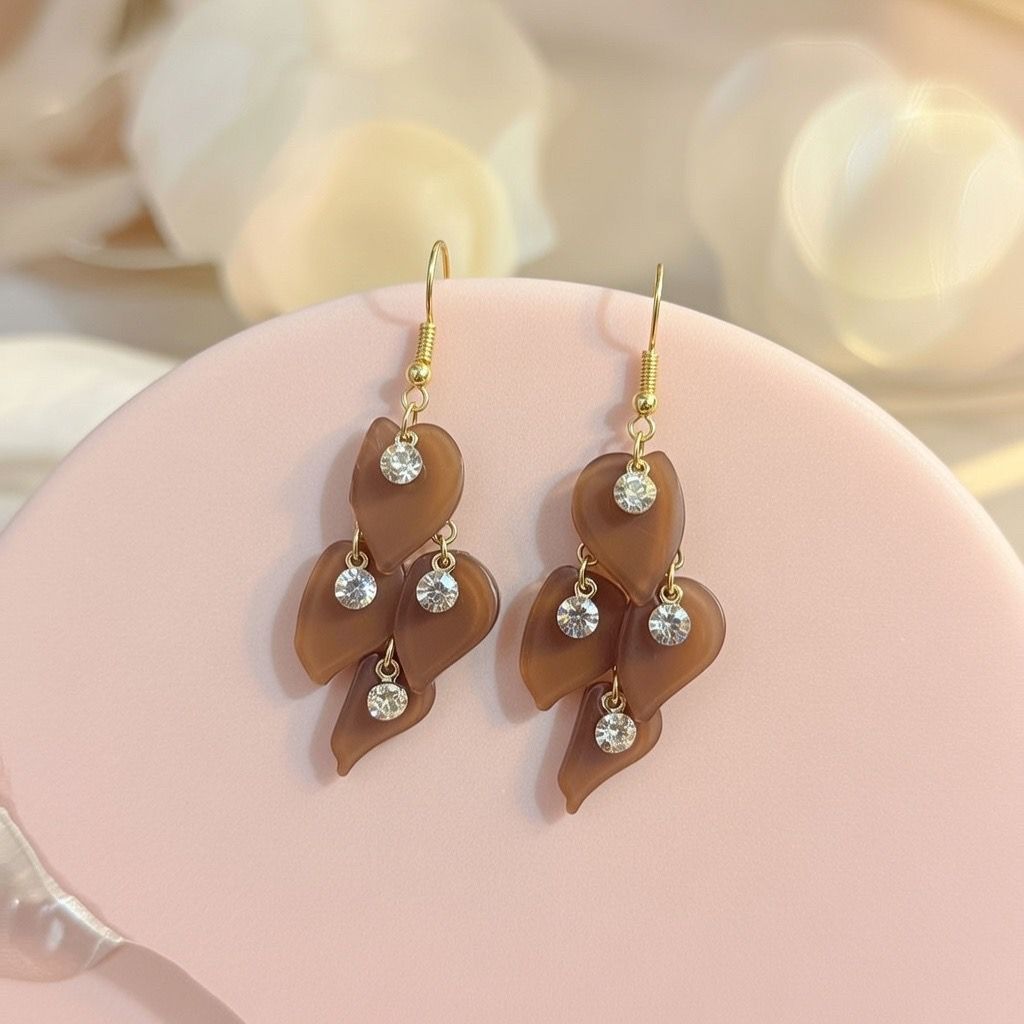 Vintage Style Brown Leaf Dangle Earrings